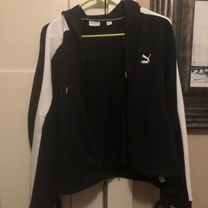 Puma black and white cropped hoodie track jacket
